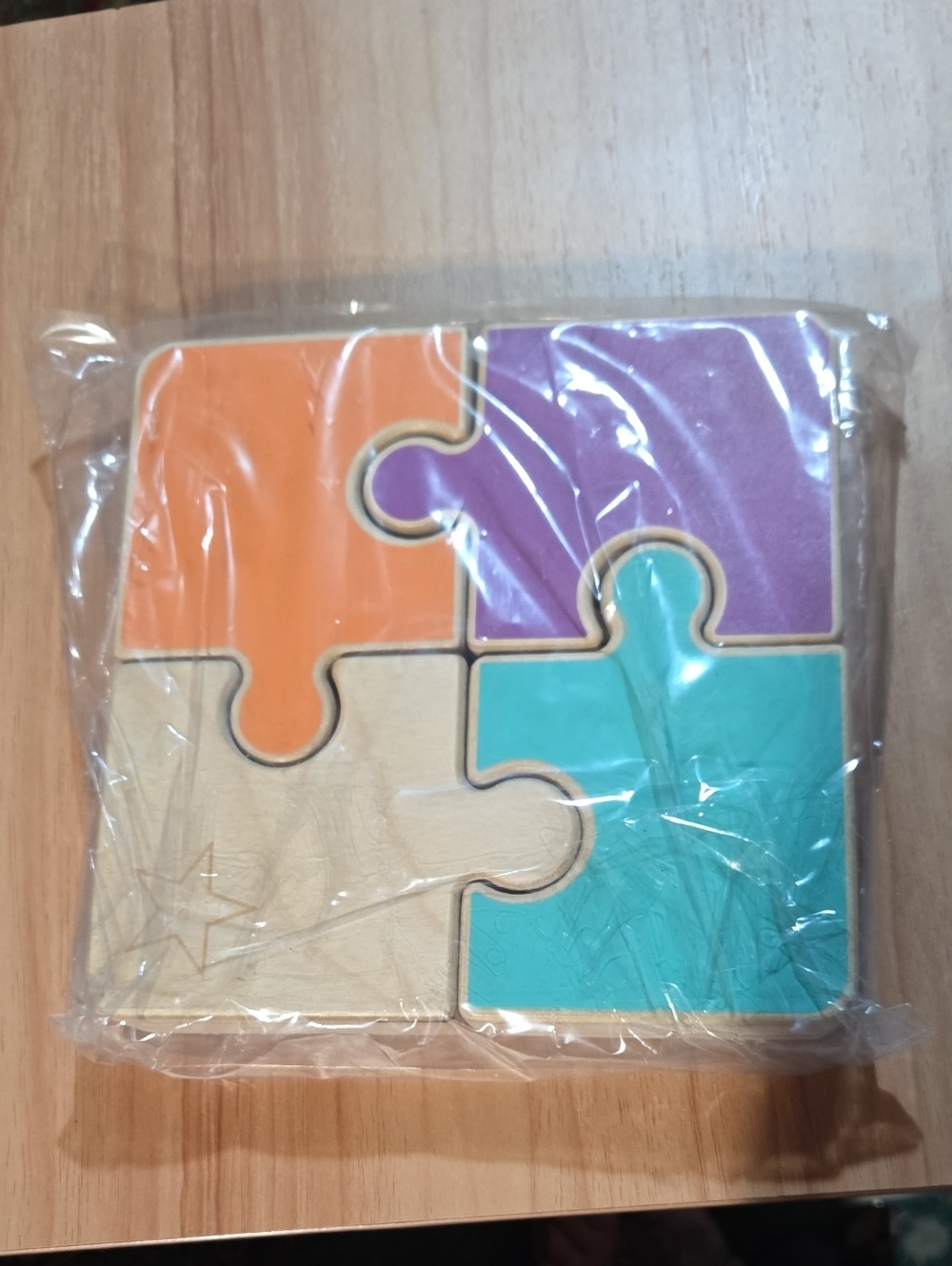 Wooden Puzzle Block Set - Orange, Purple, Teal, Natural
